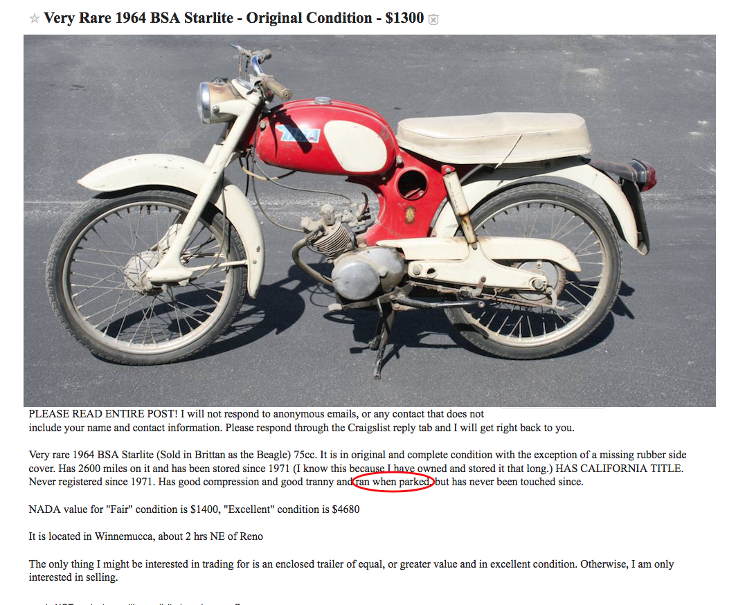 1964 BSA Starlite Motorcycle A Rare Opportunity – Jimmy Mac On Two Wheels